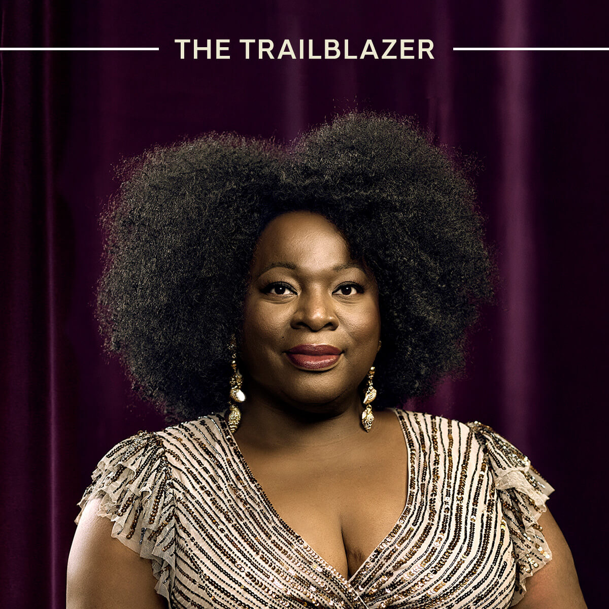 Text reads The Trailblazer over a woman looking confidently into camera